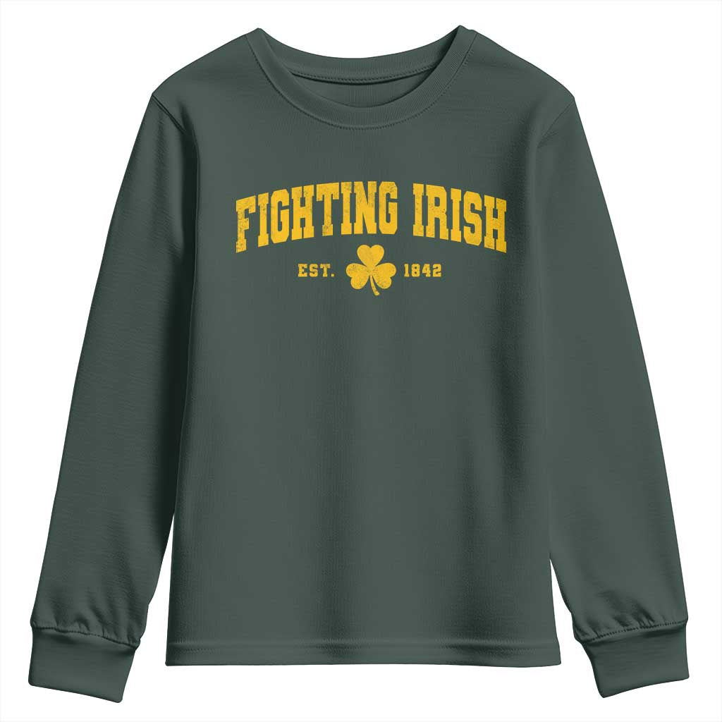 Fighting Irish Est 1842 Youth Sweatshirt Vintage Varsity Sports Jersey Style Gold Shamrock