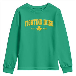 Fighting Irish Est 1842 Youth Sweatshirt Vintage Varsity Sports Jersey Style Gold Shamrock