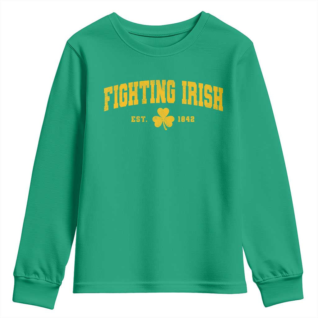 Fighting Irish Est 1842 Youth Sweatshirt Vintage Varsity Sports Jersey Style Gold Shamrock TS11 Irish Green Print Your Wear
