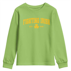Fighting Irish Est 1842 Youth Sweatshirt Vintage Varsity Sports Jersey Style Gold Shamrock