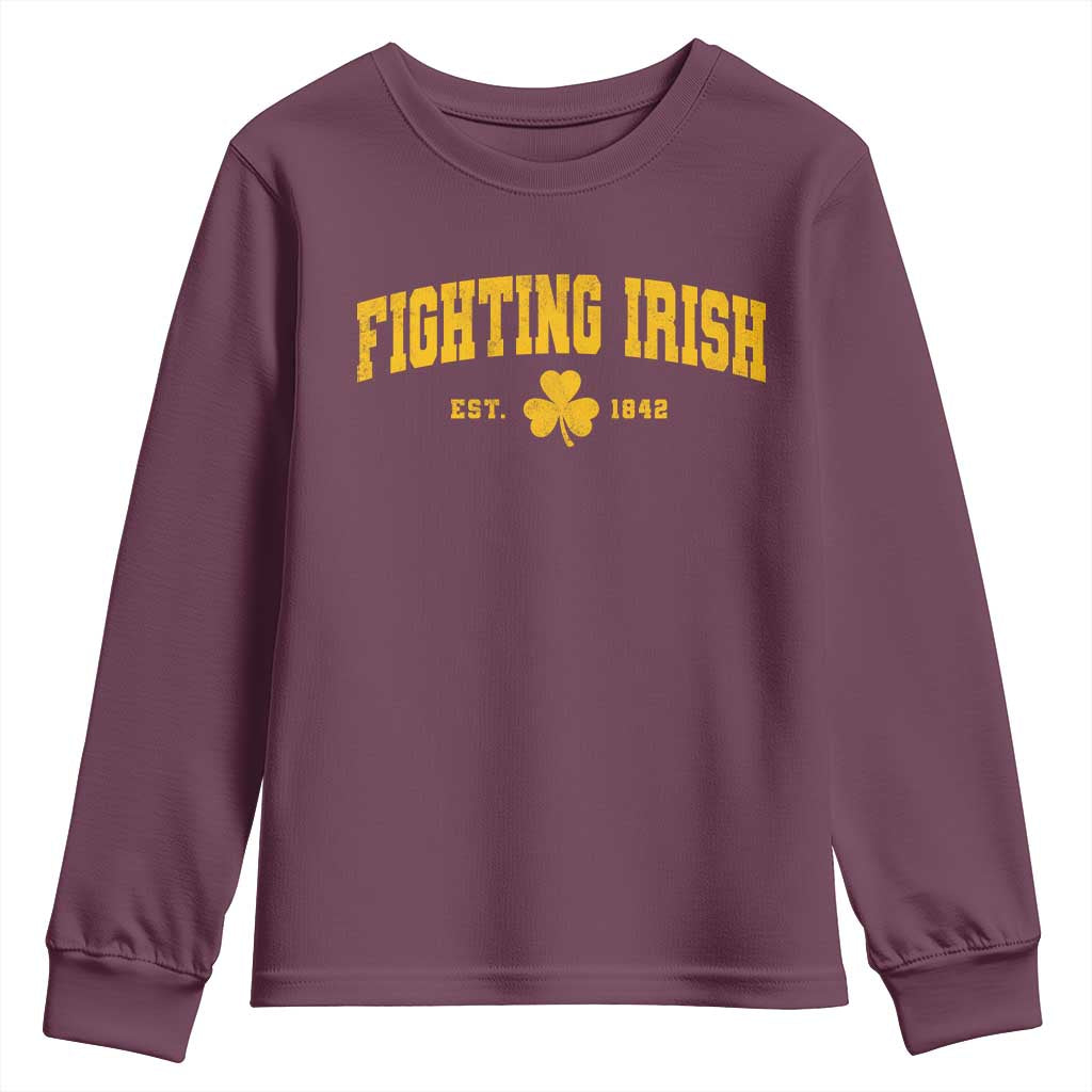 Fighting Irish Est 1842 Youth Sweatshirt Vintage Varsity Sports Jersey Style Gold Shamrock