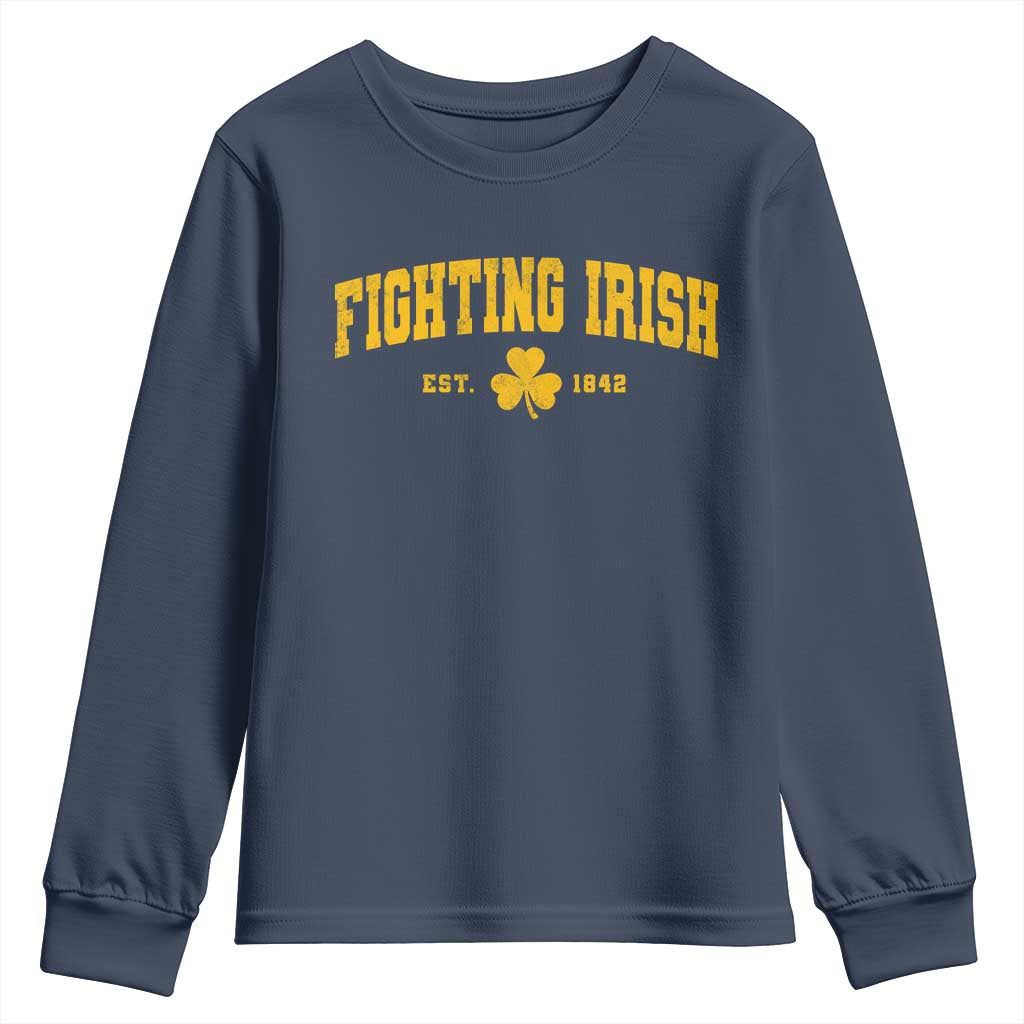 Fighting Irish Est 1842 Youth Sweatshirt Vintage Varsity Sports Jersey Style Gold Shamrock