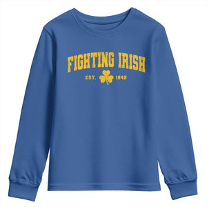 Fighting Irish Est 1842 Youth Sweatshirt Vintage Varsity Sports Jersey Style Gold Shamrock