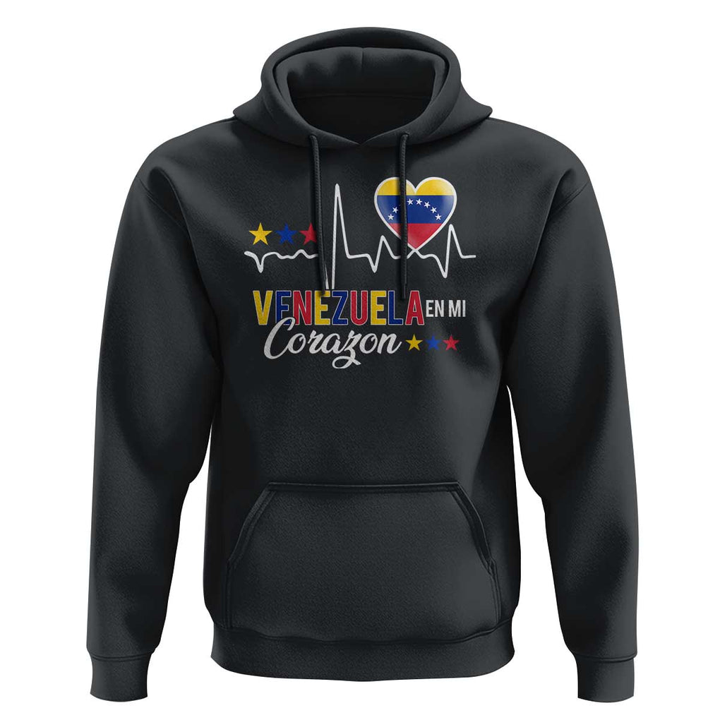 Venezuelan Pride Hoodie Venezuela En Mi Corazon Heartbeat Flag Star TS11 Black Print Your Wear