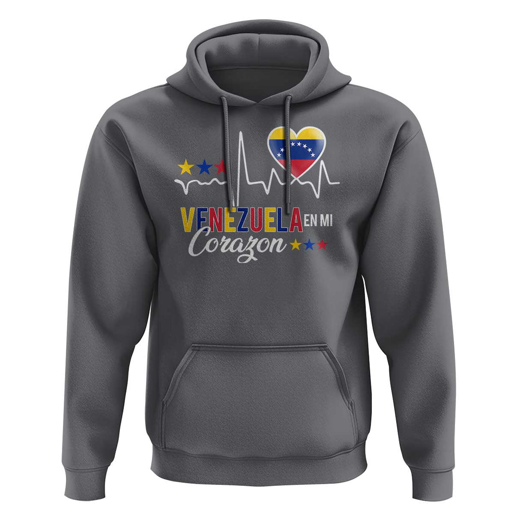 Venezuelan Pride Hoodie Venezuela En Mi Corazon Heartbeat Flag Star TS11 Charcoal Print Your Wear