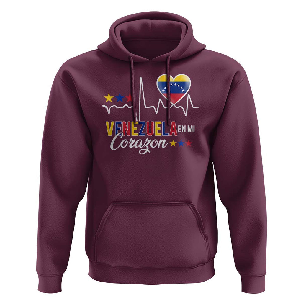 Venezuelan Pride Hoodie Venezuela En Mi Corazon Heartbeat Flag Star TS11 Maroon Print Your Wear