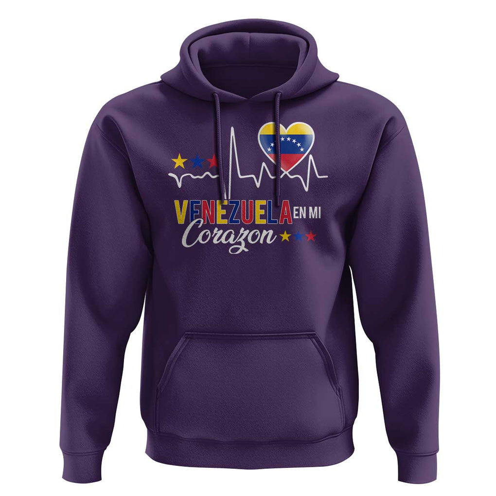 Venezuelan Pride Hoodie Venezuela En Mi Corazon Heartbeat Flag Star TS11 Purple Print Your Wear