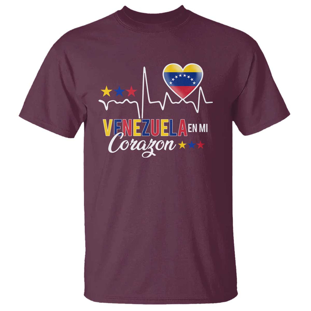 Venezuelan Pride T Shirt Venezuela En Mi Corazon Heartbeat Flag Star TS11 Maroon Print Your Wear