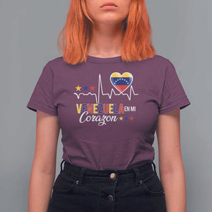 Venezuelan Pride T Shirt For Women Venezuela En Mi Corazon Heartbeat Flag Star TS11 Maroon Print Your Wear