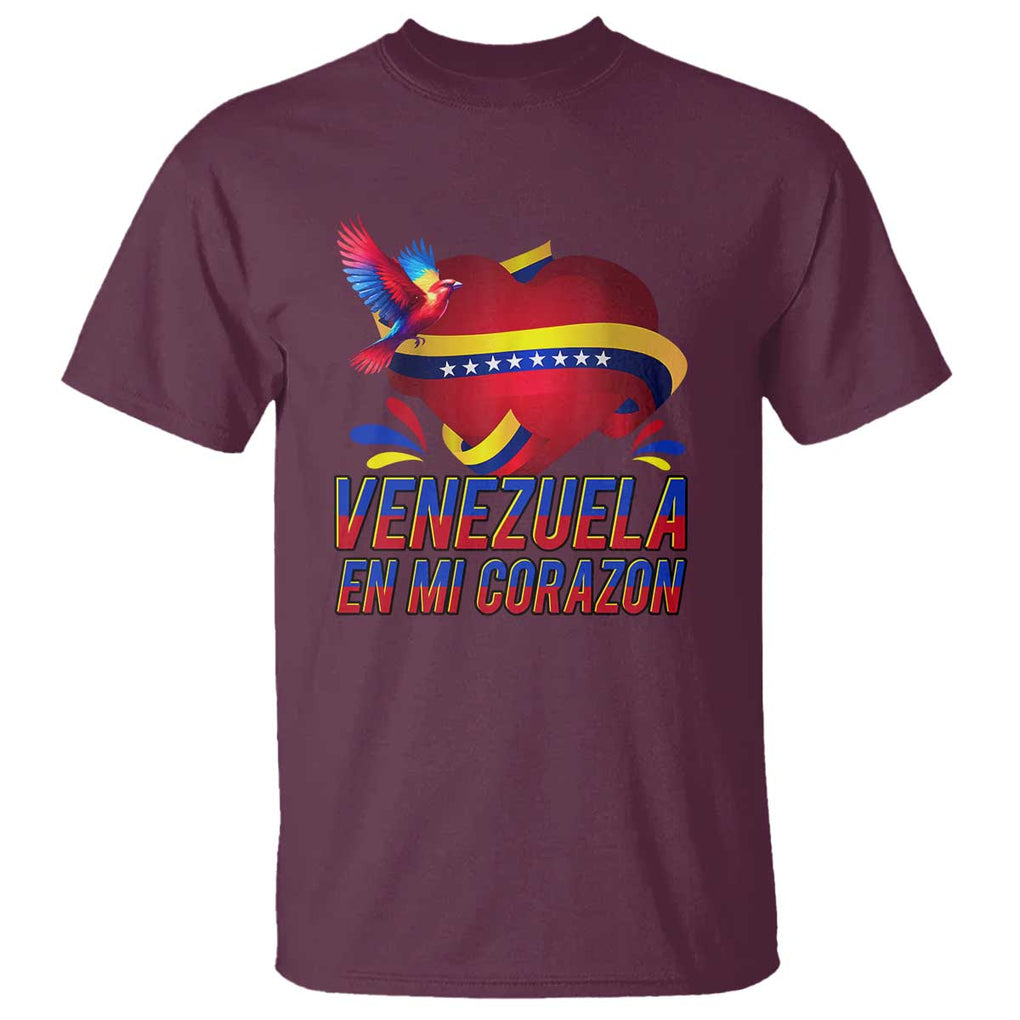 Venezuelan Pride T Shirt Venezuela En Mi Corazon Heart Flag Bird TS11 Maroon Print Your Wear