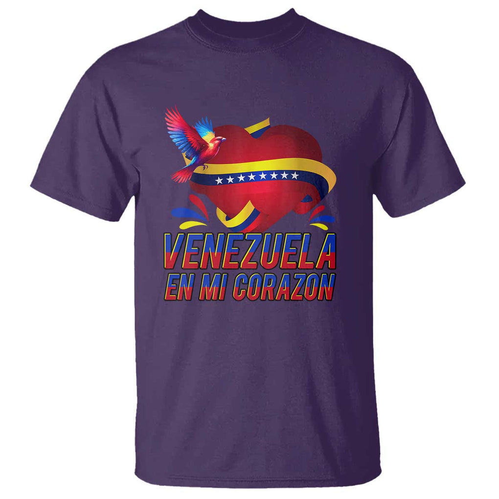 Venezuelan Pride T Shirt Venezuela En Mi Corazon Heart Flag Bird TS11 Purple Print Your Wear