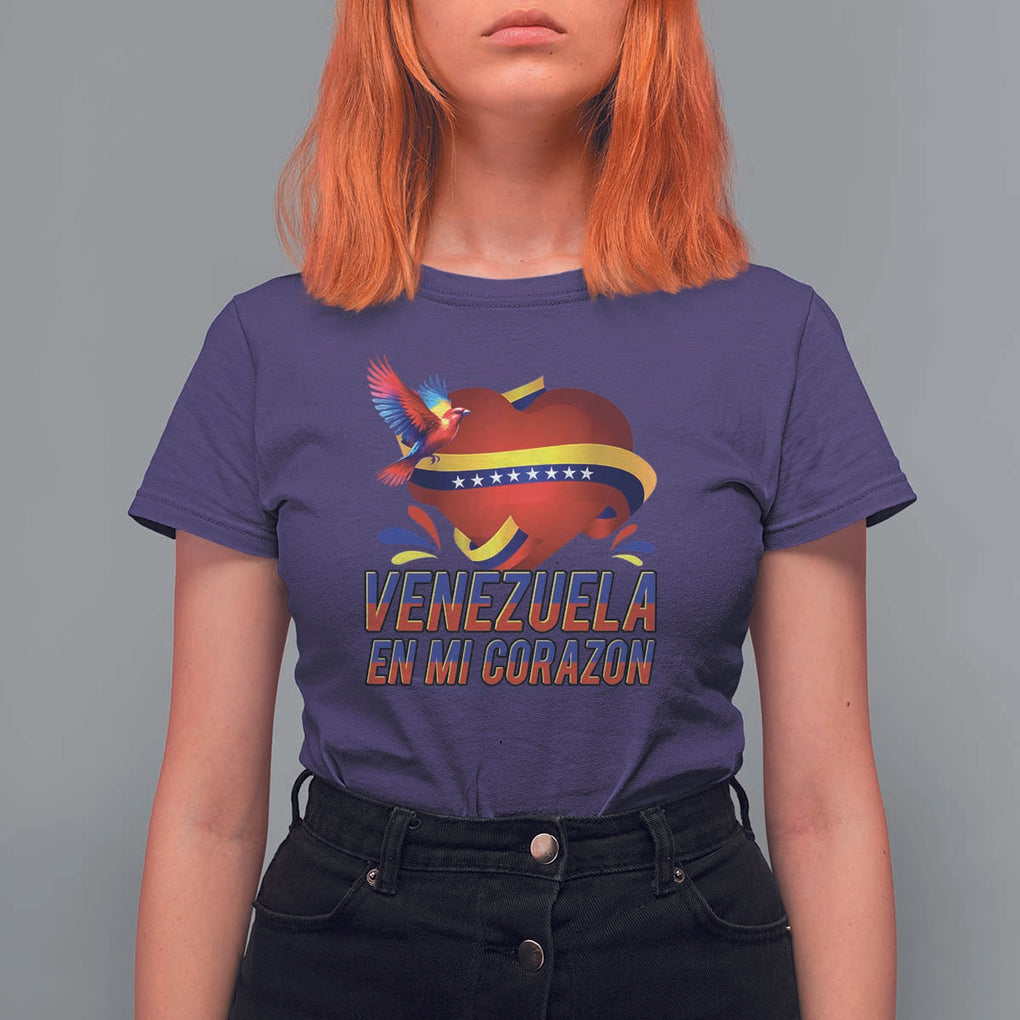 Venezuelan Pride T Shirt For Women Venezuela En Mi Corazon Heart Flag Bird TS11 Purple Print Your Wear