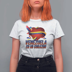 Venezuelan Pride T Shirt For Women Venezuela En Mi Corazon Heart Flag Bird TS11 White Print Your Wear