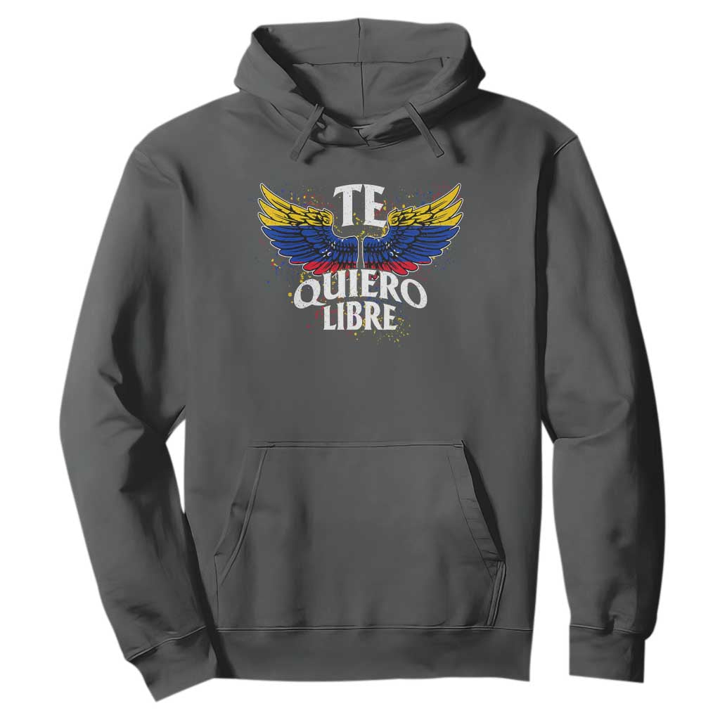 Venezuelan Pride Hoodie Te Quiero Libre Venezuela Flag Wings TS11 Dark Heather Print Your Wear