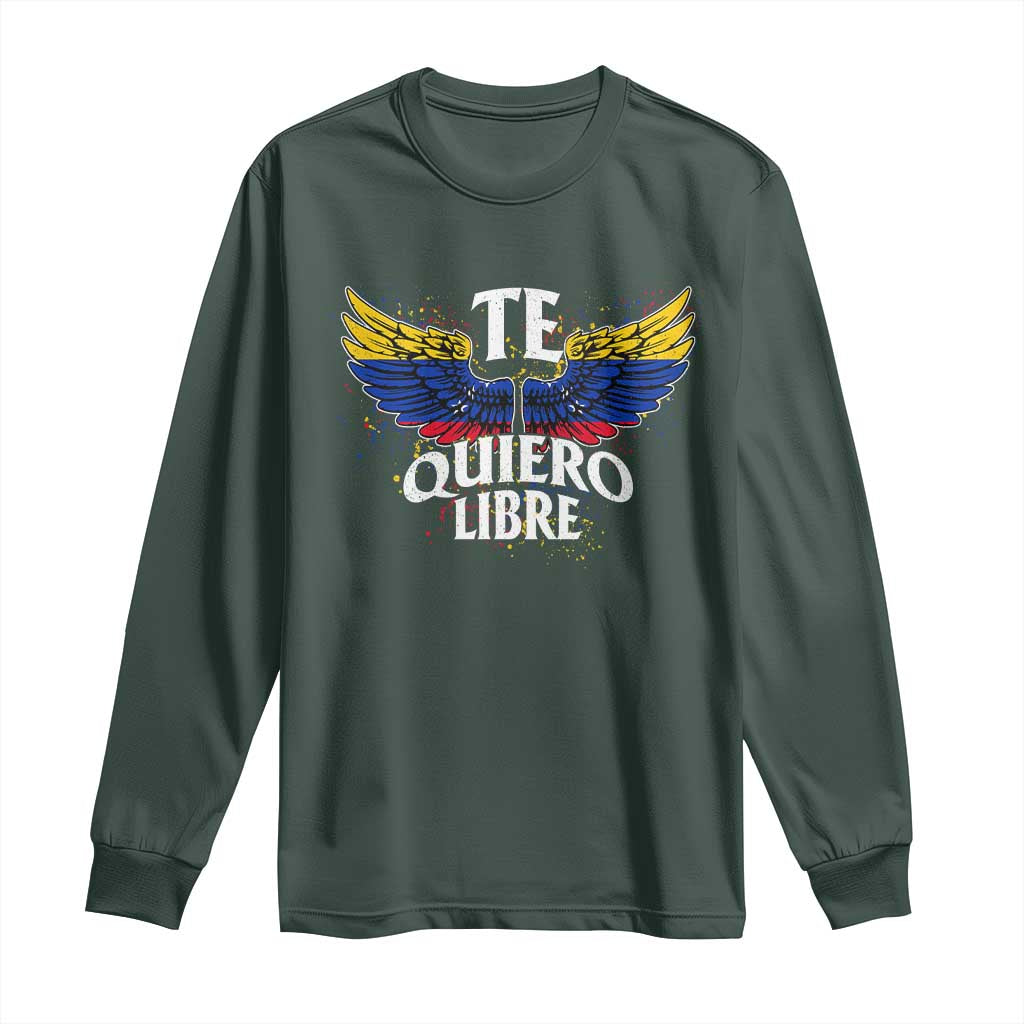 Venezuelan Pride Long Sleeve Shirt Te Quiero Libre Venezuela Flag Wings TS11 Dark Forest Green Print Your Wear