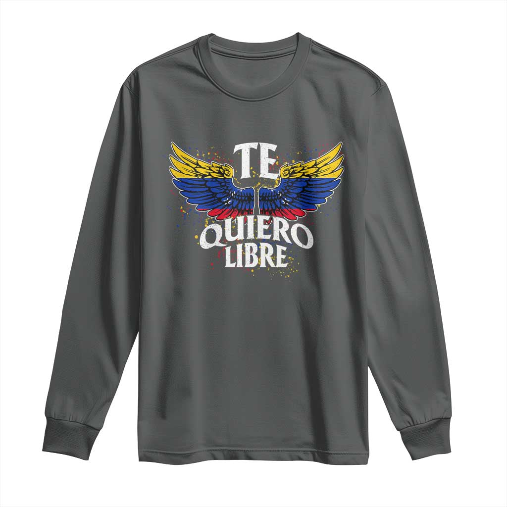 Venezuelan Pride Long Sleeve Shirt Te Quiero Libre Venezuela Flag Wings TS11 Dark Heather Print Your Wear