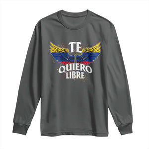 Venezuelan Pride Long Sleeve Shirt Te Quiero Libre Venezuela Flag Wings TS11 Dark Heather Print Your Wear