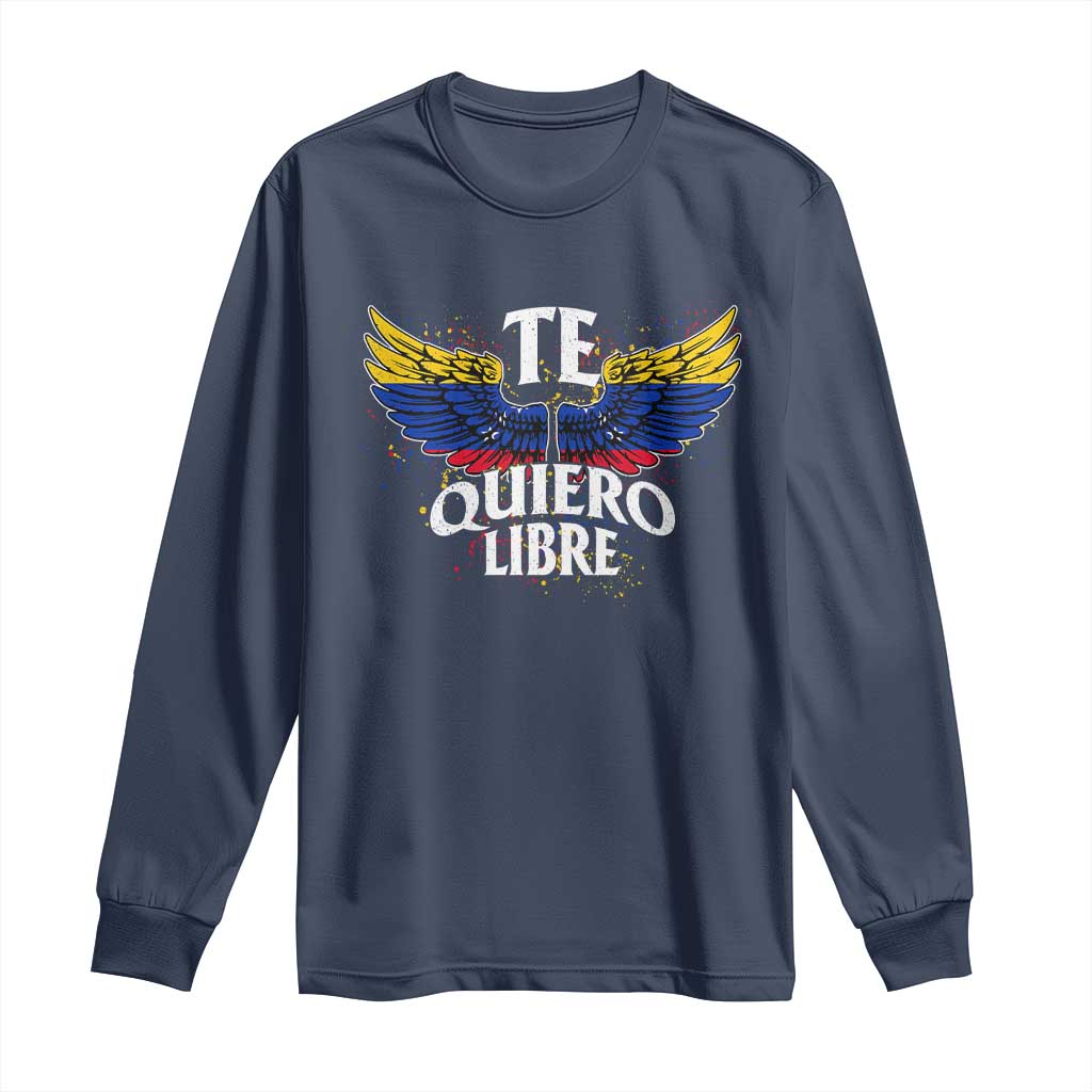 Venezuelan Pride Long Sleeve Shirt Te Quiero Libre Venezuela Flag Wings TS11 Navy Print Your Wear