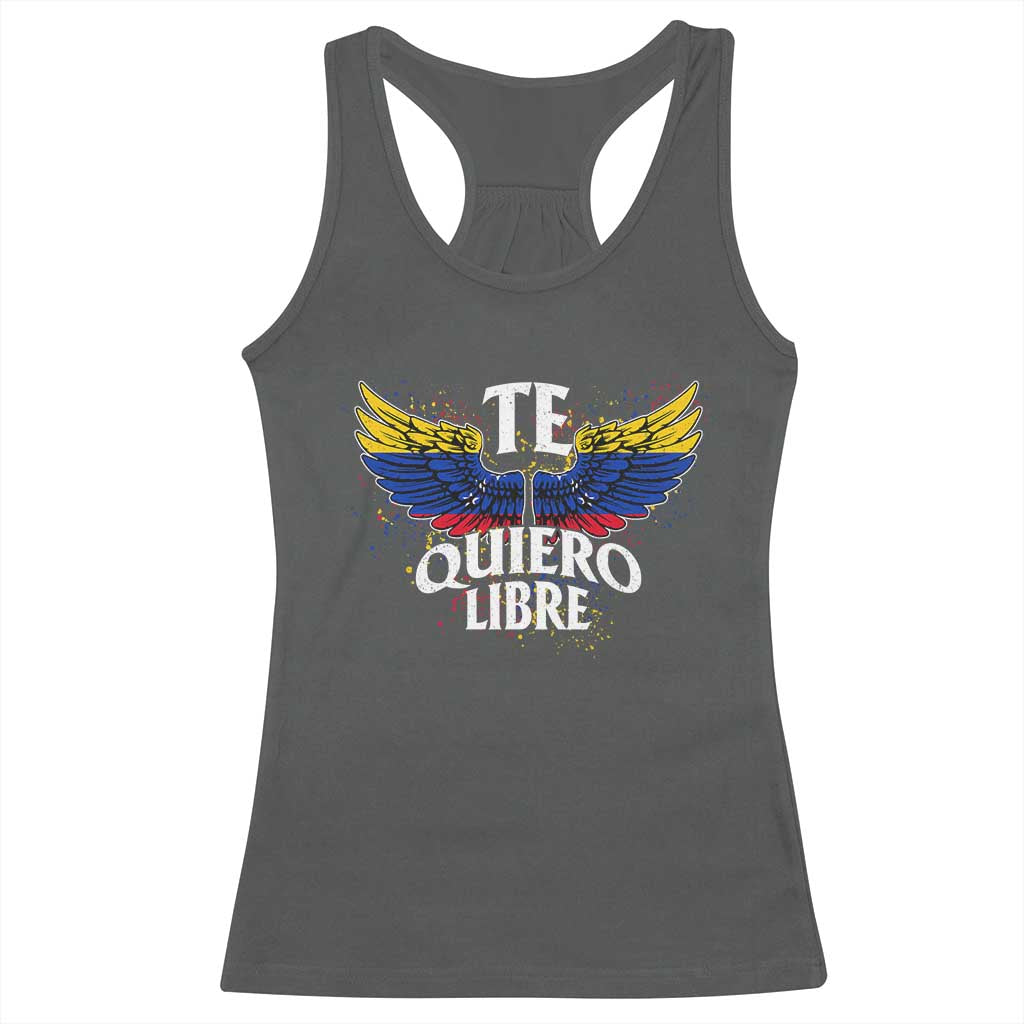 Venezuelan Pride Racerback Tank Top Te Quiero Libre Venezuela Flag Wings TS11 Dark Heather Print Your Wear