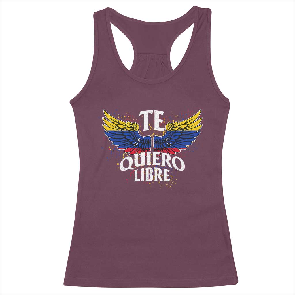 Venezuelan Pride Racerback Tank Top Te Quiero Libre Venezuela Flag Wings TS11 Maroon Print Your Wear