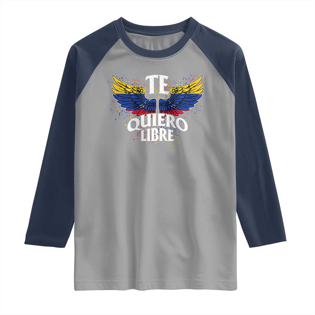 Venezuelan Pride Raglan Shirt Te Quiero Libre Venezuela Flag Wings TS11 Sport Gray Navy Print Your Wear