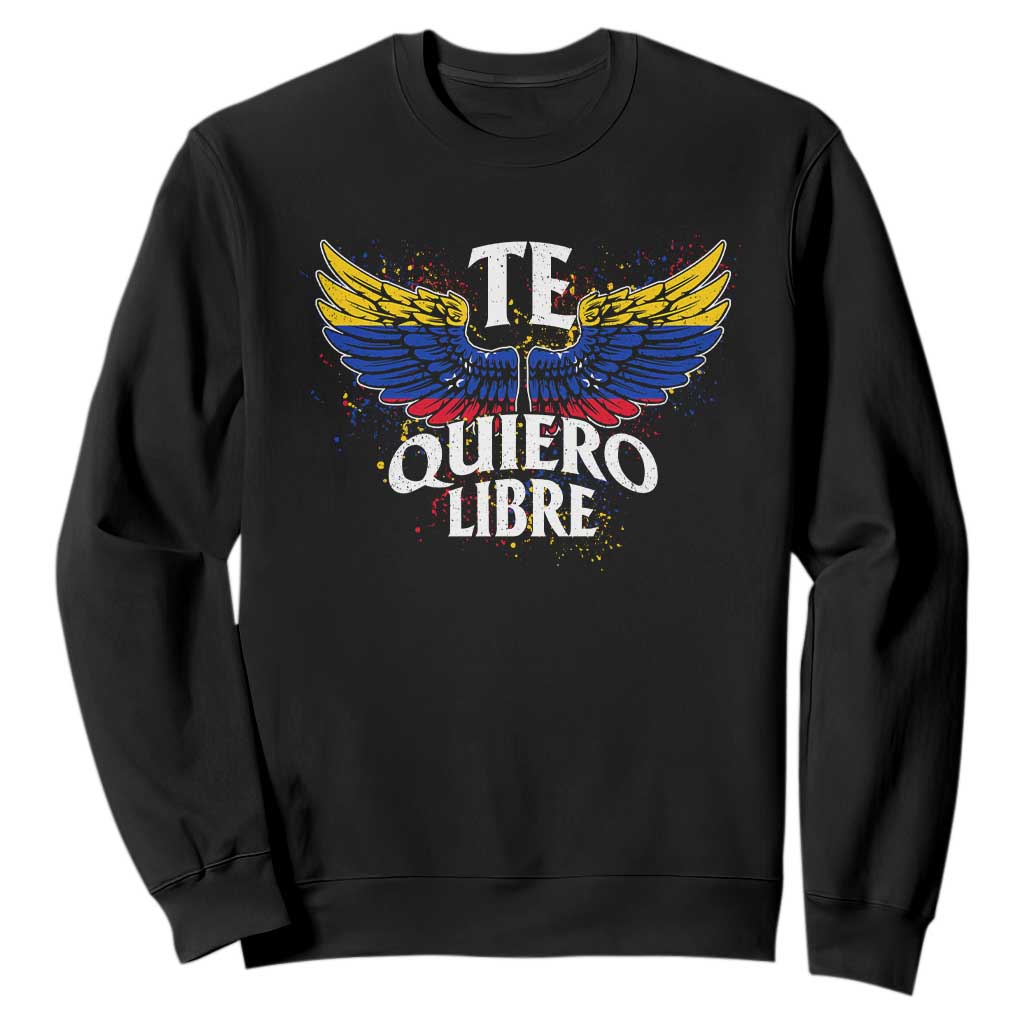 Venezuelan Pride Sweatshirt Te Quiero Libre Venezuela Flag Wings TS11 Black Print Your Wear