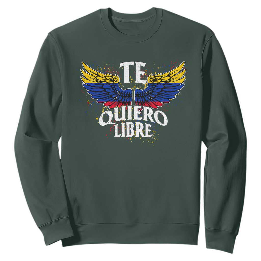 Venezuelan Pride Sweatshirt Te Quiero Libre Venezuela Flag Wings TS11 Dark Forest Green Print Your Wear