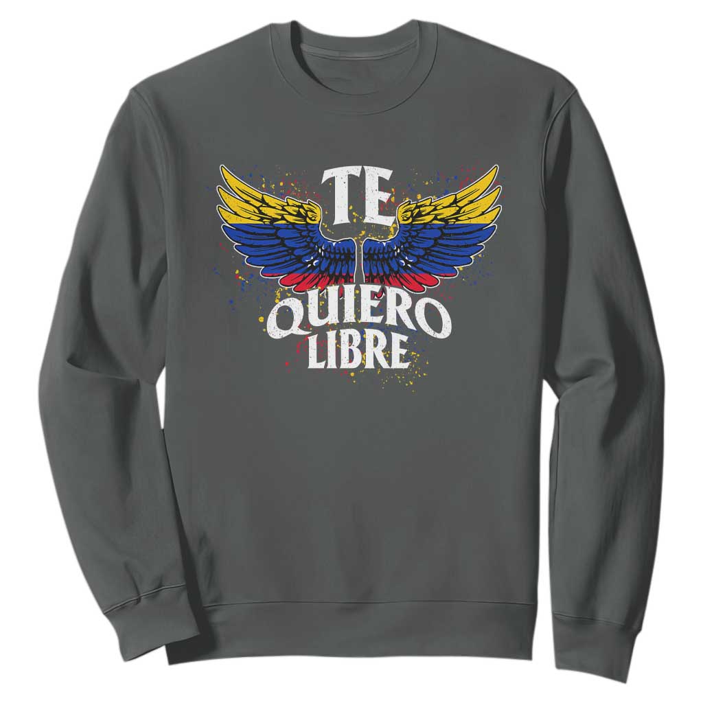 Venezuelan Pride Sweatshirt Te Quiero Libre Venezuela Flag Wings TS11 Dark Heather Print Your Wear