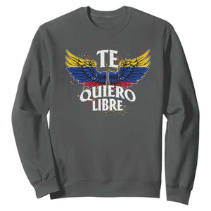 Venezuelan Pride Sweatshirt Te Quiero Libre Venezuela Flag Wings TS11 Dark Heather Print Your Wear