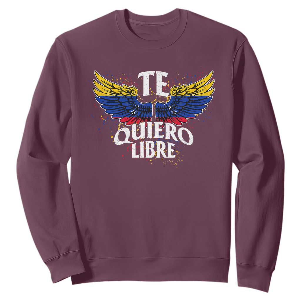 Venezuelan Pride Sweatshirt Te Quiero Libre Venezuela Flag Wings TS11 Maroon Print Your Wear