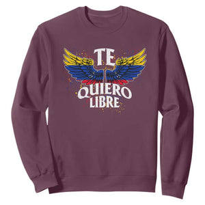 Venezuelan Pride Sweatshirt Te Quiero Libre Venezuela Flag Wings TS11 Maroon Print Your Wear