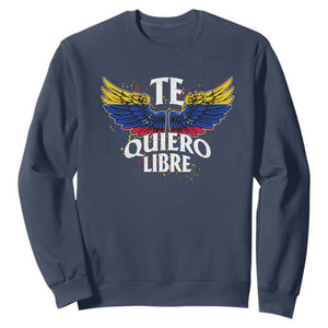 Venezuelan Pride Sweatshirt Te Quiero Libre Venezuela Flag Wings TS11 Navy Print Your Wear
