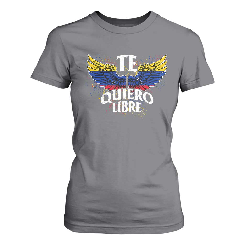 Venezuelan Pride T Shirt For Women Te Quiero Libre Venezuela Flag Wings TS11 Charcoal Print Your Wear