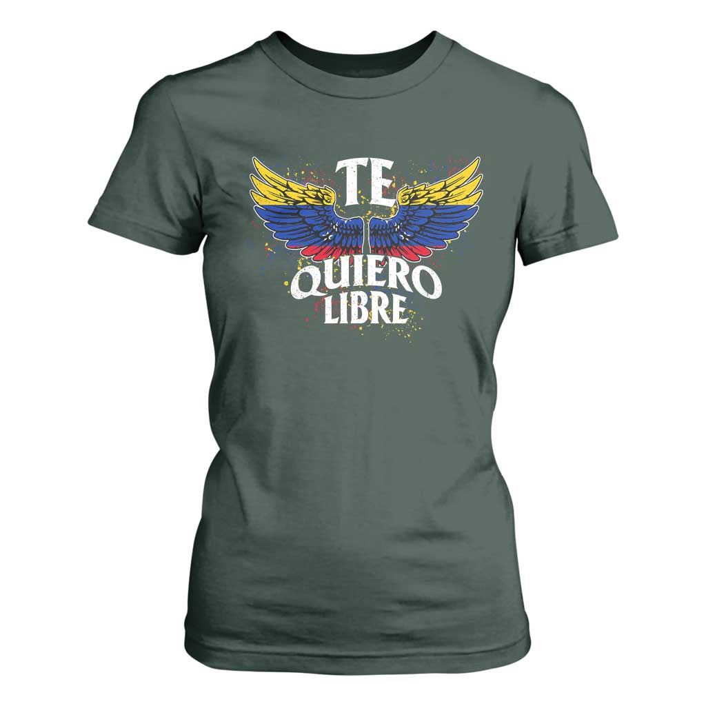 Venezuelan Pride T Shirt For Women Te Quiero Libre Venezuela Flag Wings TS11 Dark Forest Green Print Your Wear