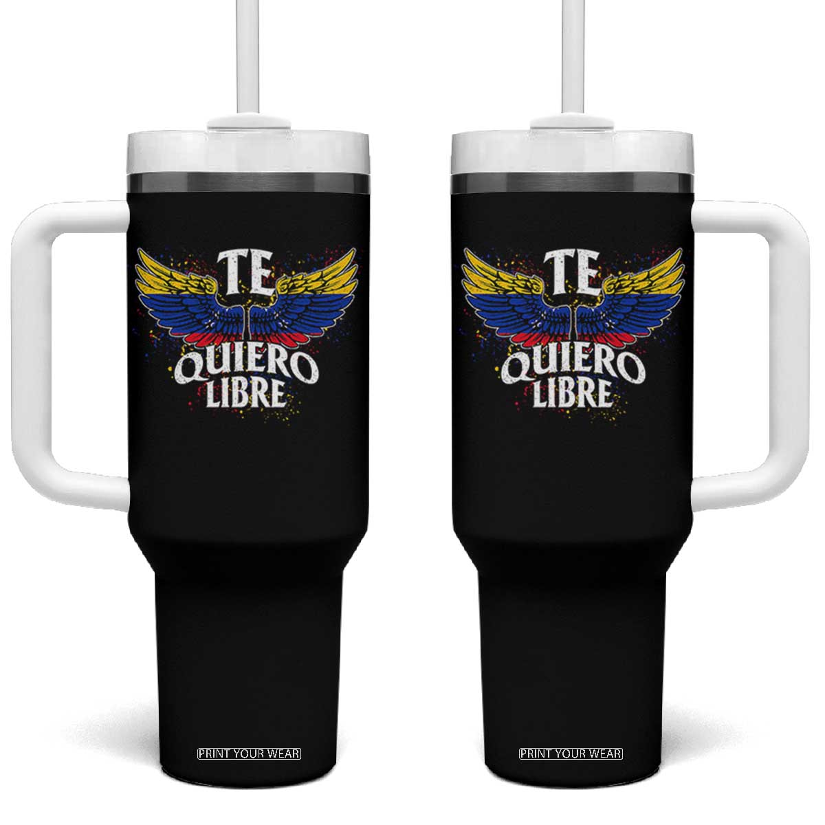Venezuelan Pride Tumbler With Handle Te Quiero Libre Venezuela Flag Wings - Print Your Wear