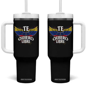 Venezuelan Pride Tumbler With Handle Te Quiero Libre Venezuela Flag Wings TS11 One Size: 40 oz Black Print Your Wear