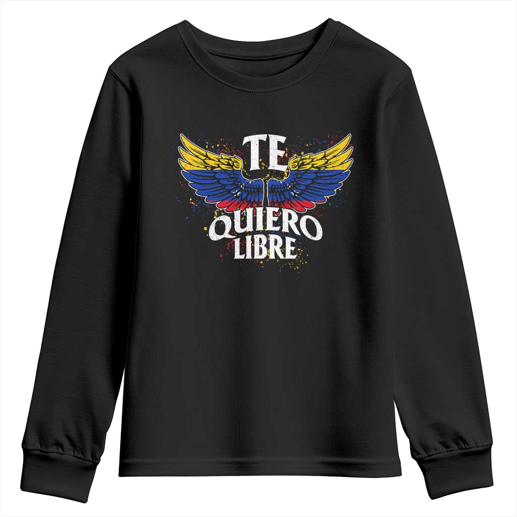 Venezuelan Pride Youth Sweatshirt Te Quiero Libre Venezuela Flag Wings TS11 Black Print Your Wear