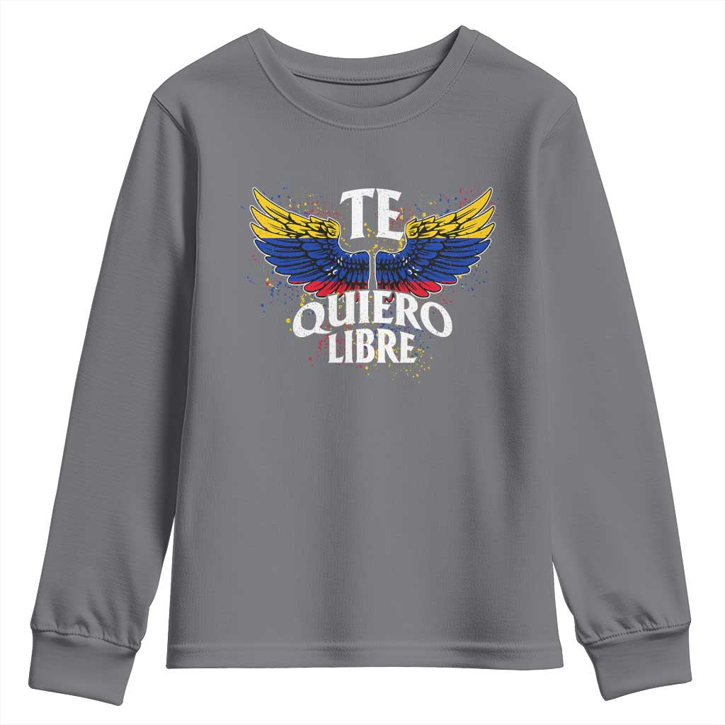 Venezuelan Pride Youth Sweatshirt Te Quiero Libre Venezuela Flag Wings TS11 Charcoal Print Your Wear
