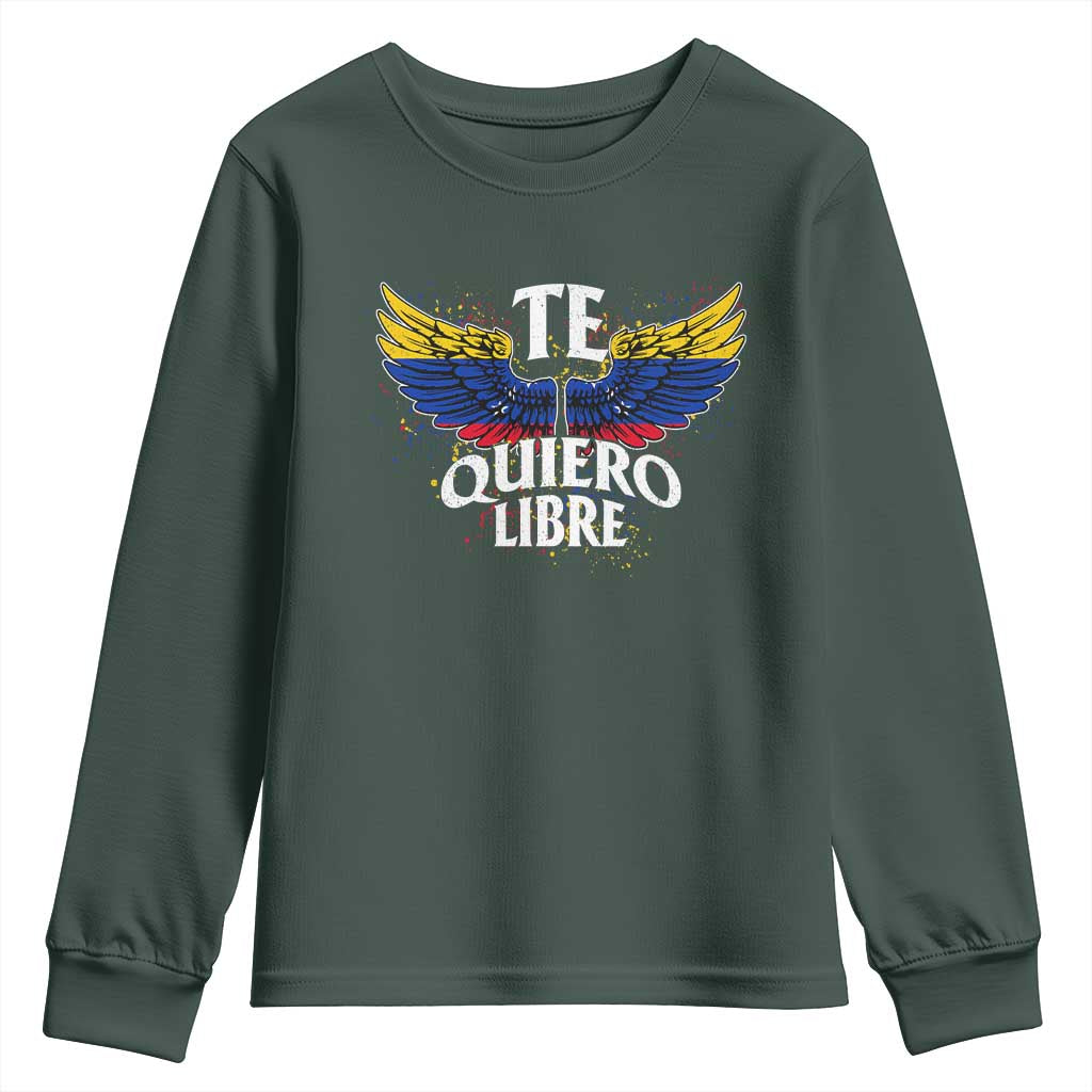 Venezuelan Pride Youth Sweatshirt Te Quiero Libre Venezuela Flag Wings TS11 Dark Forest Green Print Your Wear