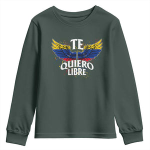 Venezuelan Pride Youth Sweatshirt Te Quiero Libre Venezuela Flag Wings TS11 Dark Forest Green Print Your Wear