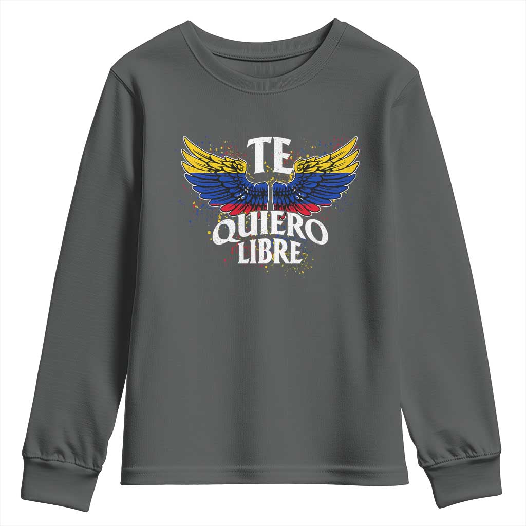 Venezuelan Pride Youth Sweatshirt Te Quiero Libre Venezuela Flag Wings TS11 Dark Heather Print Your Wear
