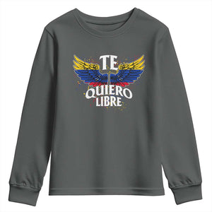 Venezuelan Pride Youth Sweatshirt Te Quiero Libre Venezuela Flag Wings TS11 Dark Heather Print Your Wear