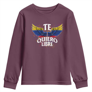 Venezuelan Pride Youth Sweatshirt Te Quiero Libre Venezuela Flag Wings TS11 Maroon Print Your Wear
