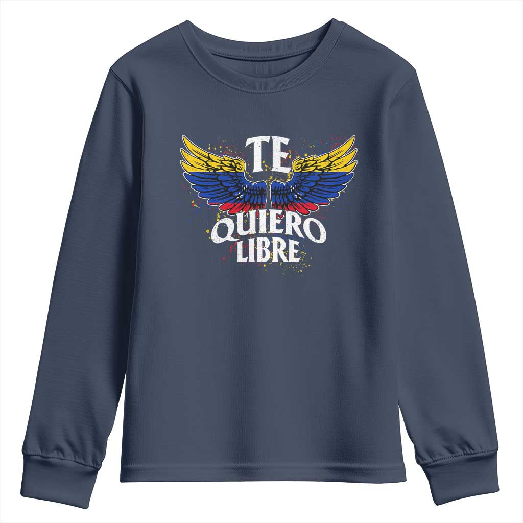 Venezuelan Pride Youth Sweatshirt Te Quiero Libre Venezuela Flag Wings TS11 Navy Print Your Wear