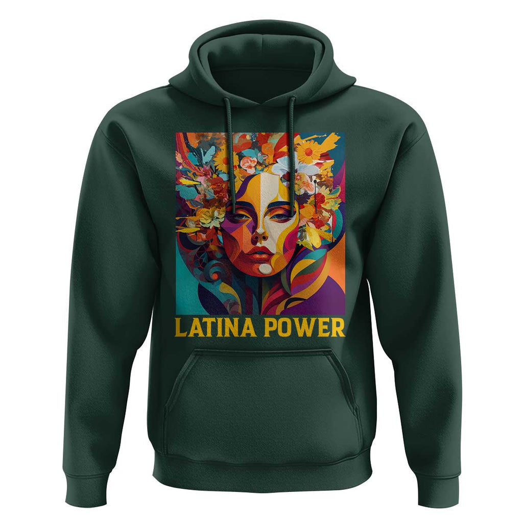 Latina Power Hoodie Hispanic Heritage Month Women Flowers Geometric Painting TS11 Dark Forest Green Print Your Wear