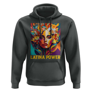 Latina Power Hoodie Hispanic Heritage Month Women Flowers Geometric Painting TS11 Dark Heather Print Your Wear