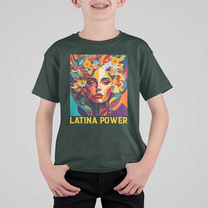 Latina Power T Shirt For Kid Hispanic Heritage Month Women Flowers Geometric Painting TS11 Dark Forest Green Print Your Wear