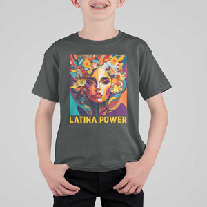 Latina Power T Shirt For Kid Hispanic Heritage Month Women Flowers Geometric Painting TS11 Dark Heather Print Your Wear