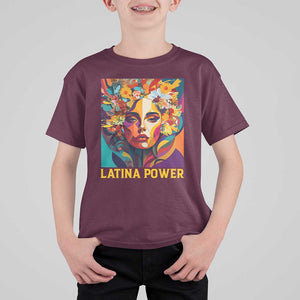 Latina Power T Shirt For Kid Hispanic Heritage Month Women Flowers Geometric Painting TS11 Maroon Print Your Wear