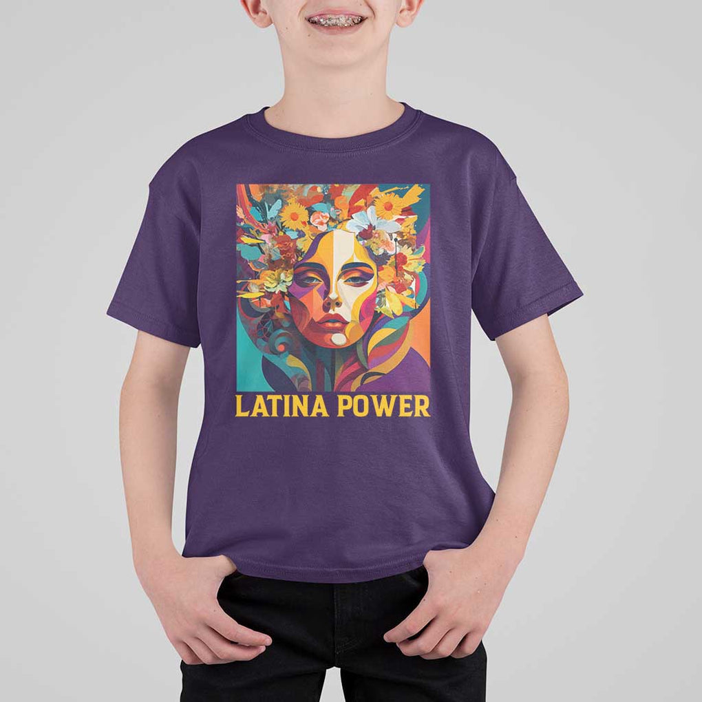 Latina Power T Shirt For Kid Hispanic Heritage Month Women Flowers Geometric Painting TS11 Purple Print Your Wear